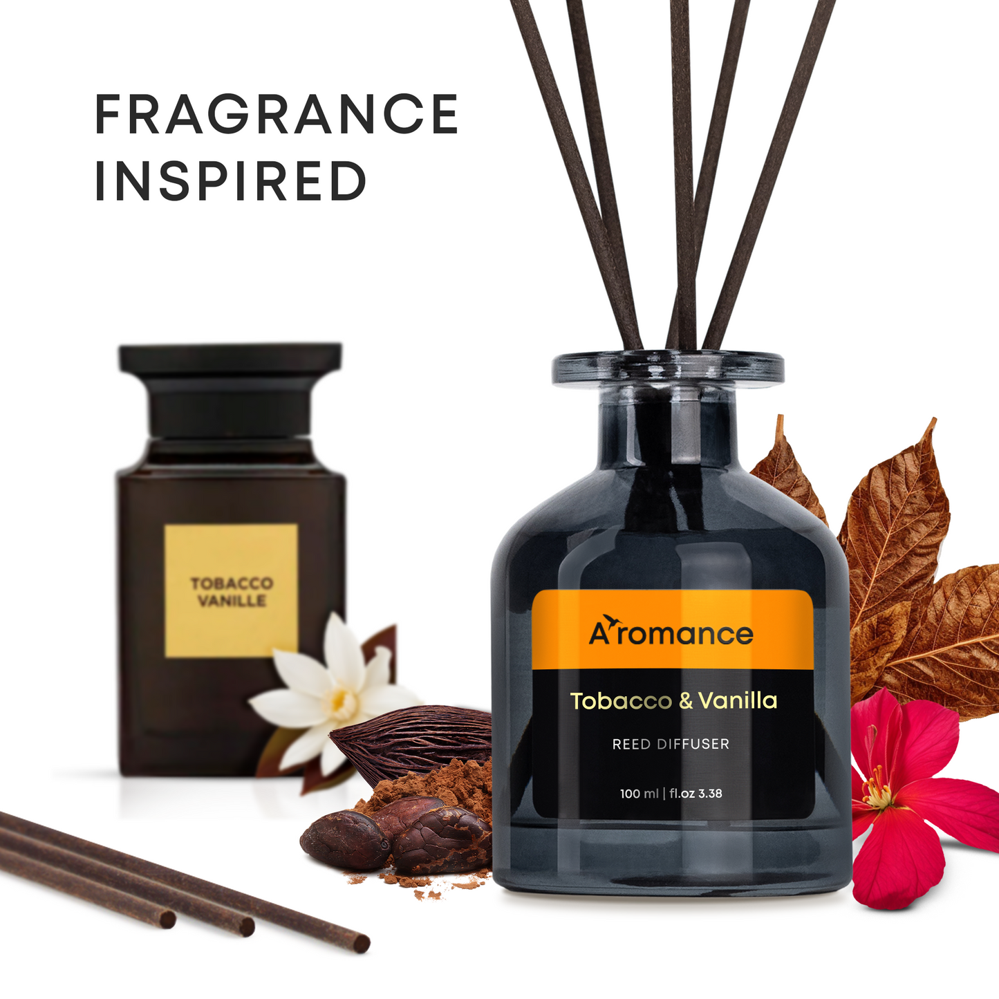 Tobacco&Vanilla Reed Diffuser Set | Spicy-Oriental Fragrance | 3.38 oz