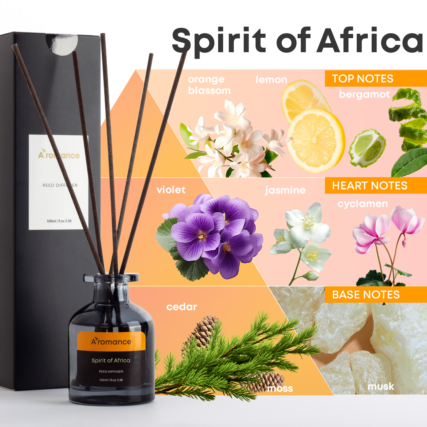 Spirit of Africa Reed Diffuser Set | Floral-Woody Fragrance | 3.38 oz