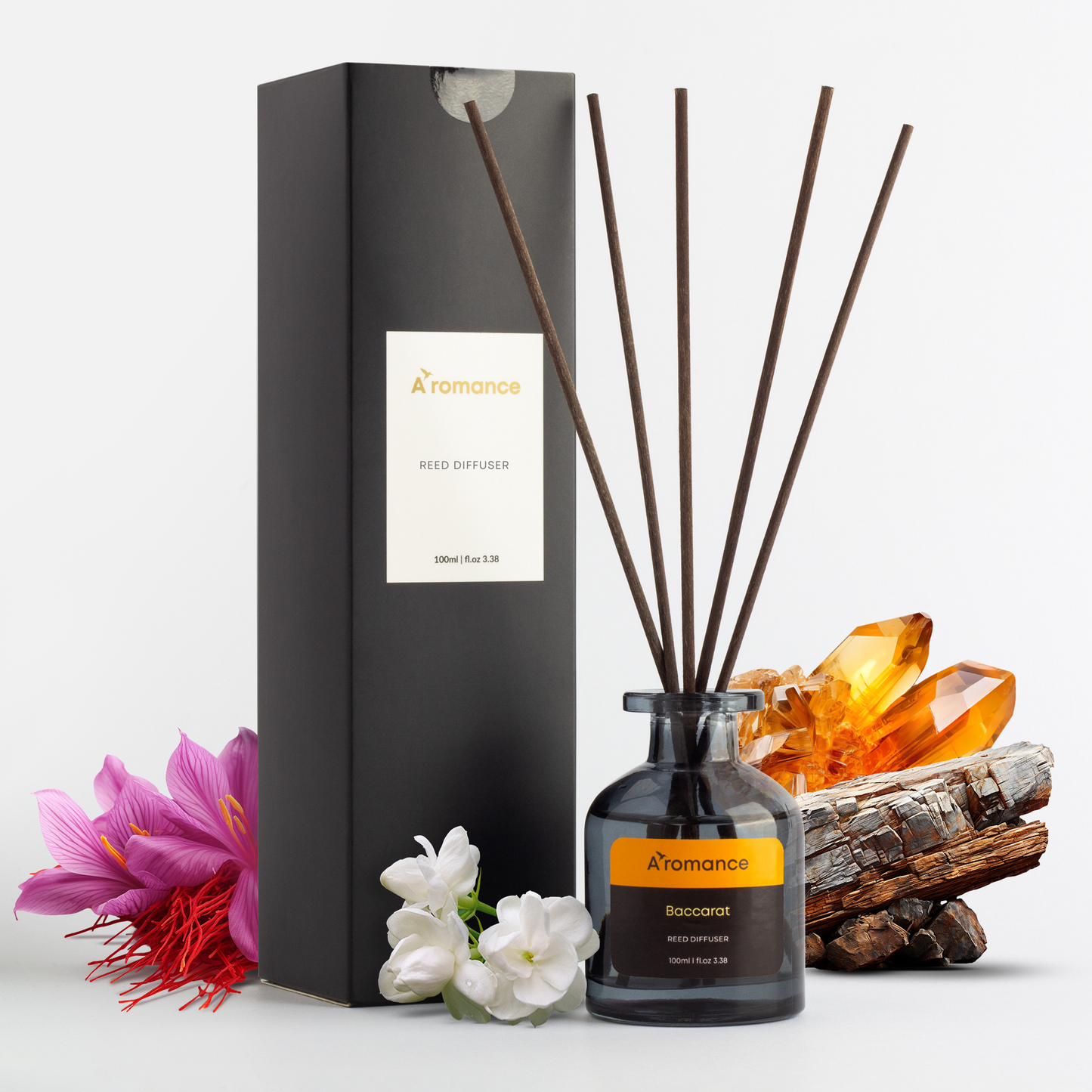 Baccarat Reed Diffuser Set | Warm Floral-Oriental Sweet Fragrance | 3.38 oz